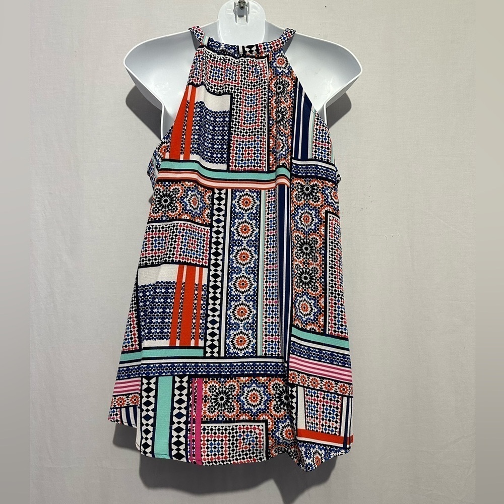 Tacera Multicolor Geometric Print Sleeveless Blouse Tank Top | Size L - Picture 2 of 3